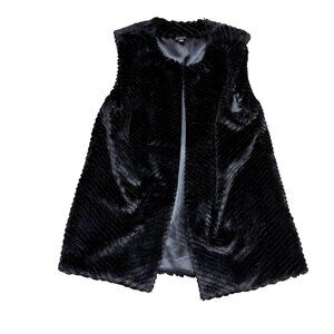 Talbots Women's Faux Fur Vest Sz XS Black Open Front Lined Cozy Layering Winter